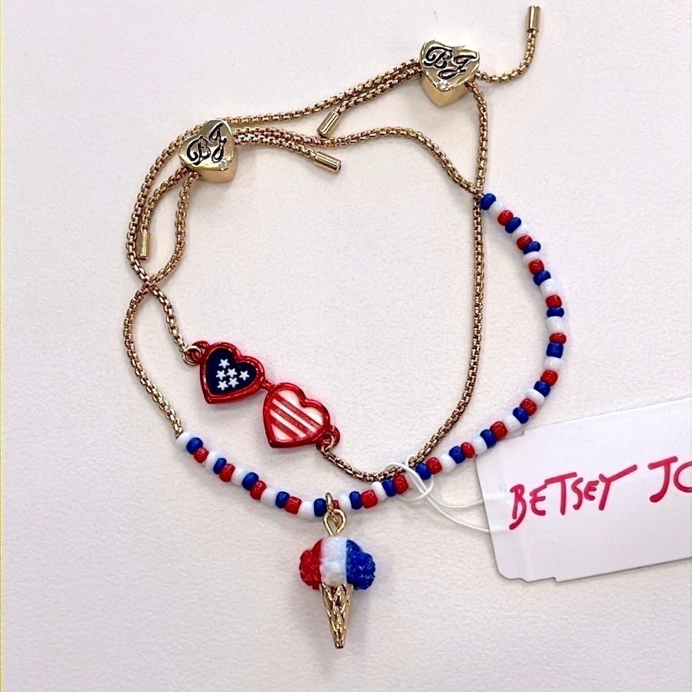 Brand New Betsey Johnson Set of 2 Patriotic 4th of July Bracelets Ice Cream Cone